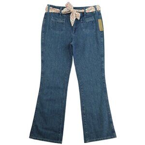 i.e. Jeans 12 Relaxed Dark Denim Wide Leg Flare Double Button Floral Tie NWT